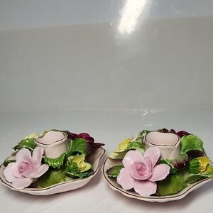 Denton Bone China  Floral Ceramic Candle Holders England